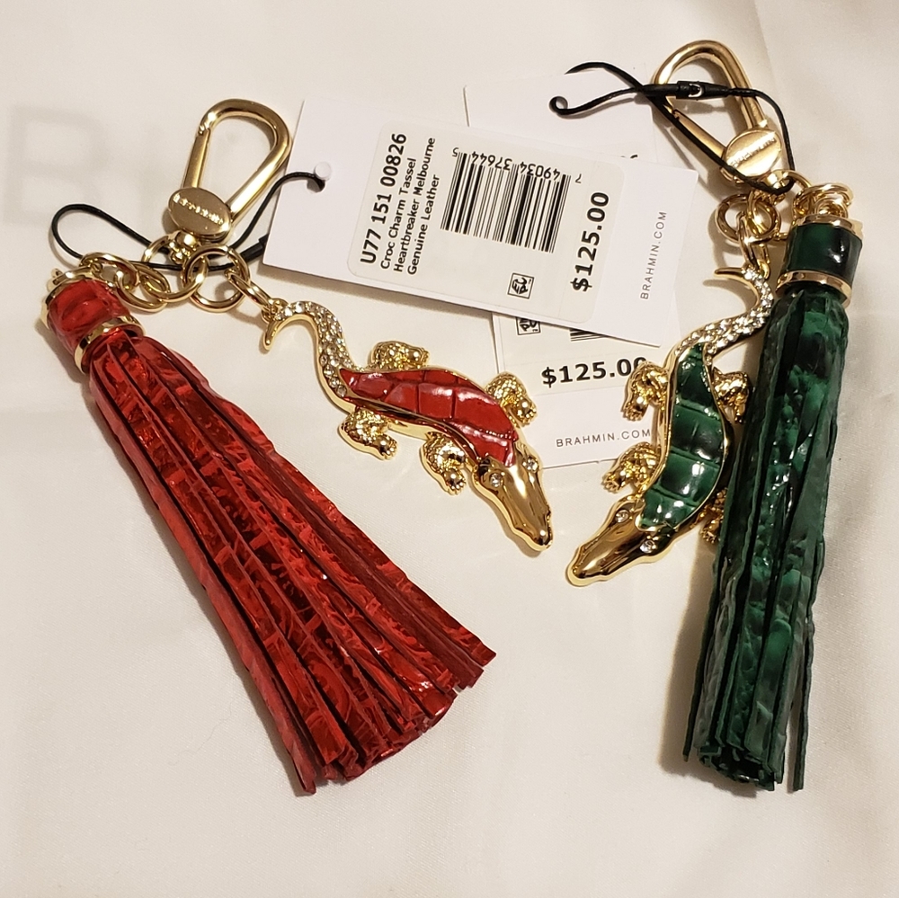 Brahmin Croc Set Heartbreaker & Emerald    Tassel Charm